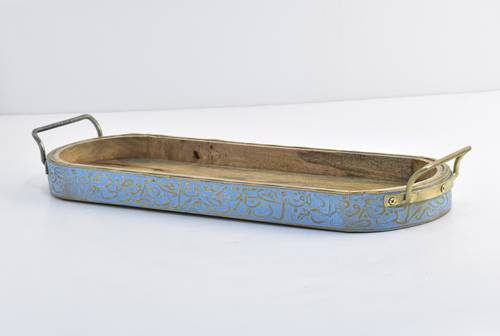 Wooden Round Tray - Blue