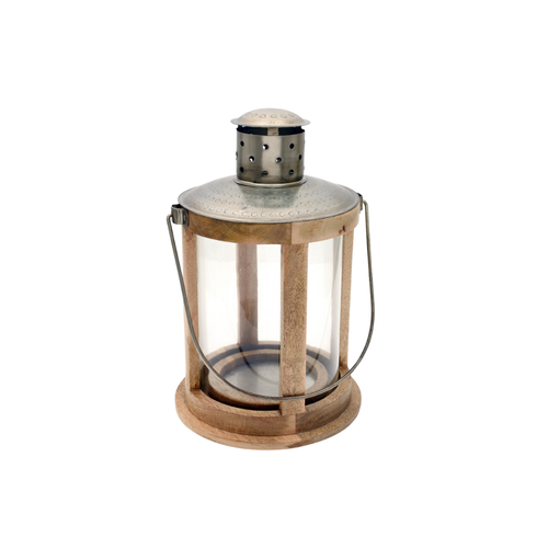  large Lighting lantern of glass and woden 