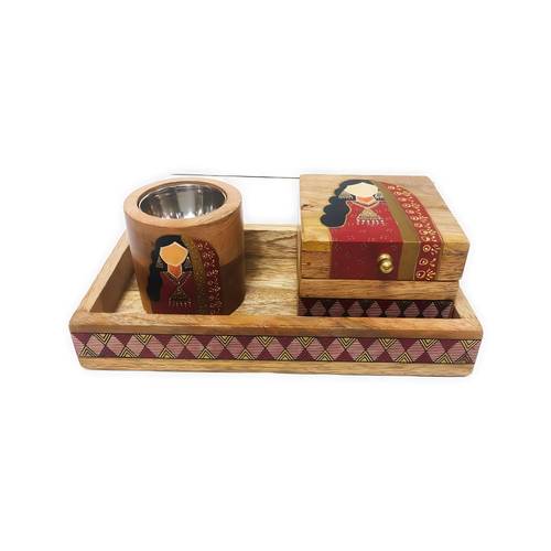 Natural Wood Mubkhar Set - Red