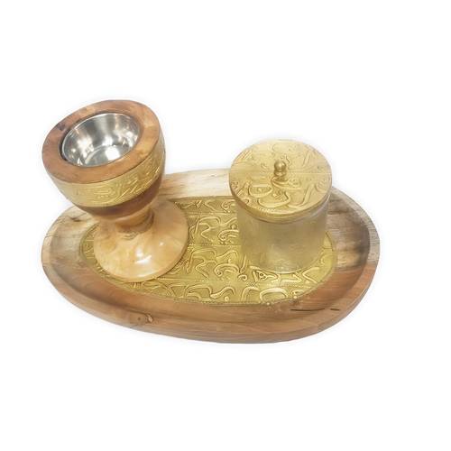 Natural wood censer set with copper