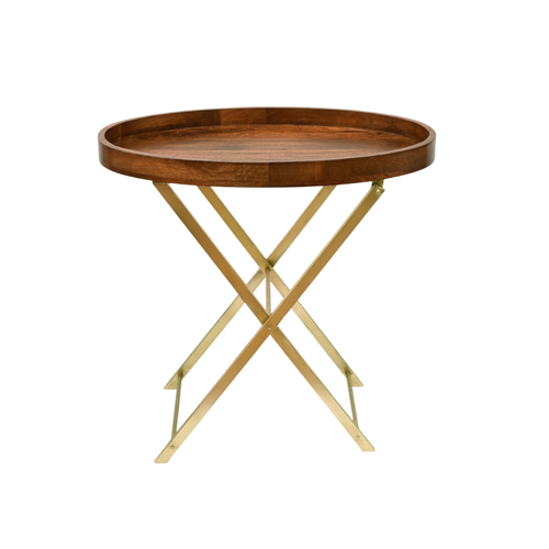 Wooden table with golden stainless steel -large