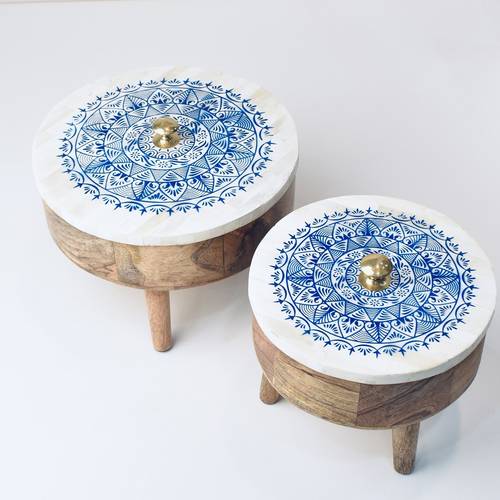 Fruit set of wood and bone natural  - Blue