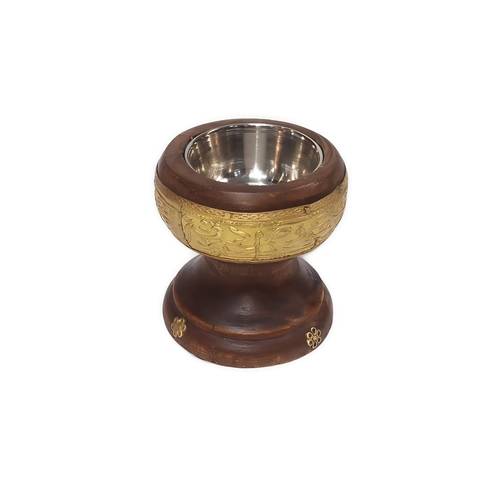 Round incense burner wood and copper - small    