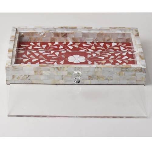 Mother of pearl tray with acrylic cover- Red