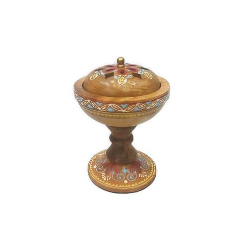 Hand painted circular incense burner with lid