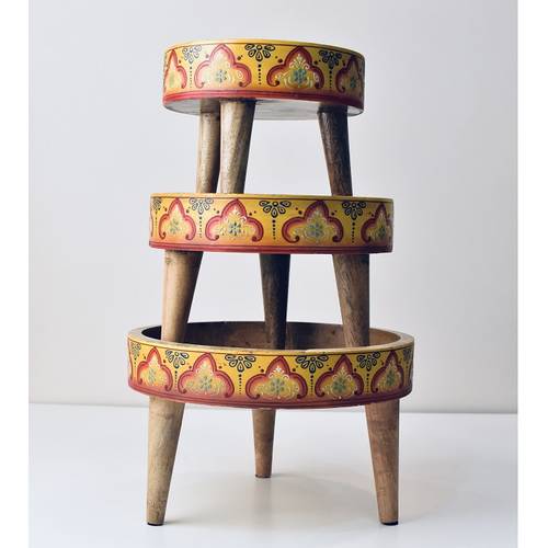 Hand painted wooden cake stand set
