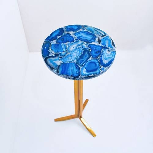 Agate Side Table with Base - Blue