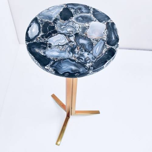 Agate Side Table with Base - Dark blue 