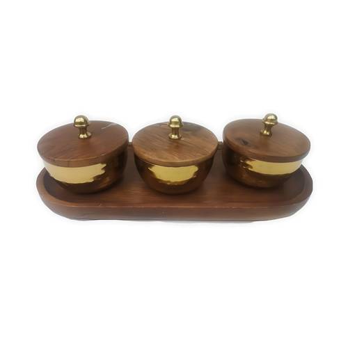 Wooden Tray With 3 Bowl 