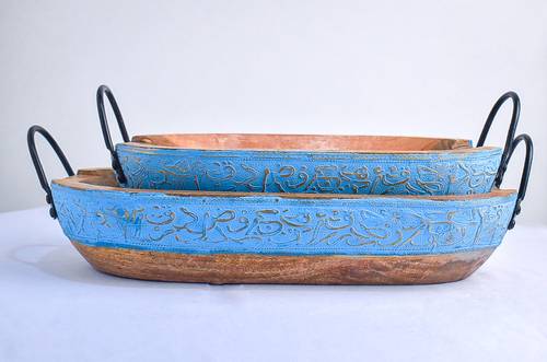 طقم صواني خشبية - ازرق