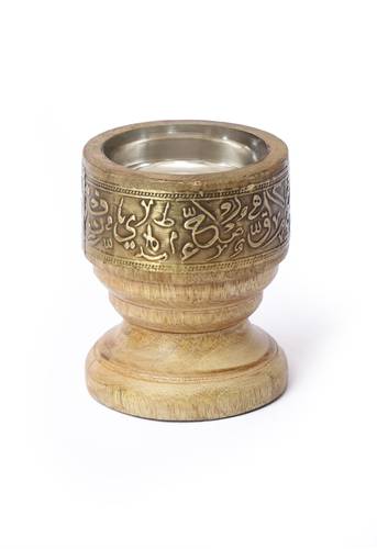 Round wood Mubkhar with copper - gold