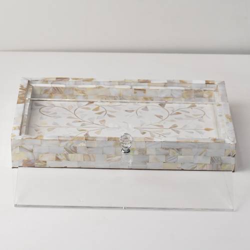 Mother of pearl tray with acrylic cover- white