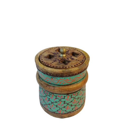 Hand-painted small wooden round box