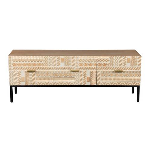 Natural wood television table with iron legs
