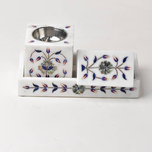 Marble Bokhoor set with natural seashells