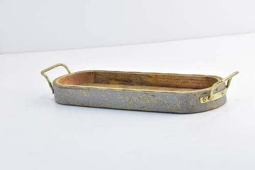 Wooden Round Tray - Silver