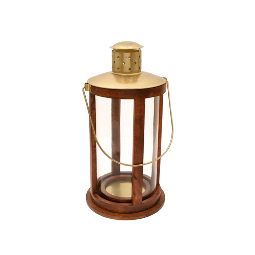large Lighting lantern of glass and woden 