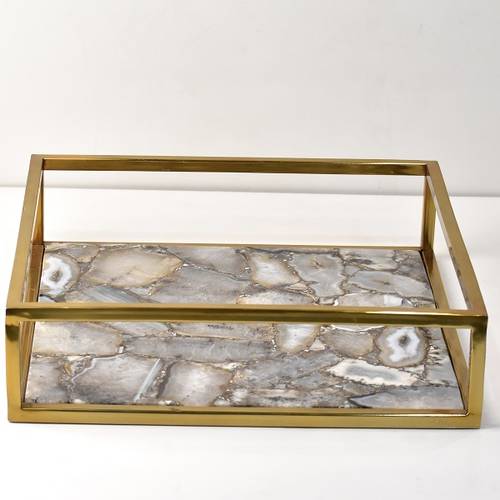 Agate tray, stainless steel sides - gray