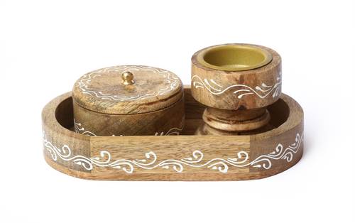  Mango Wood Round Mubkhar Set