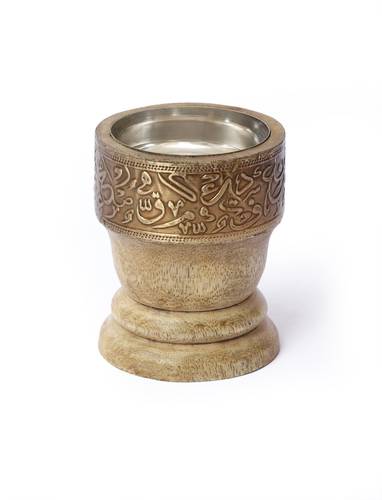Round wood Mubkhar with copper - gold