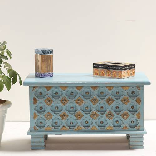 Wooden Box With Copper - Blue