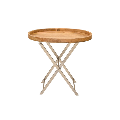Wooden table with golden stainless steel 