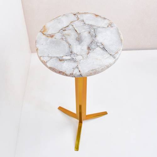 Agate Side Table with Base - White