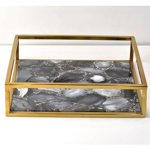 Agate tray, stainless steel sides - dark gray 