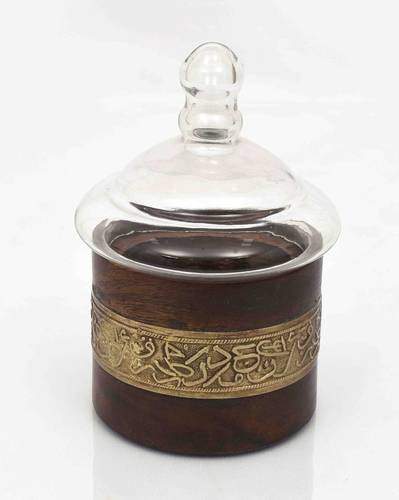 Round Natural Wooden Box With Brass