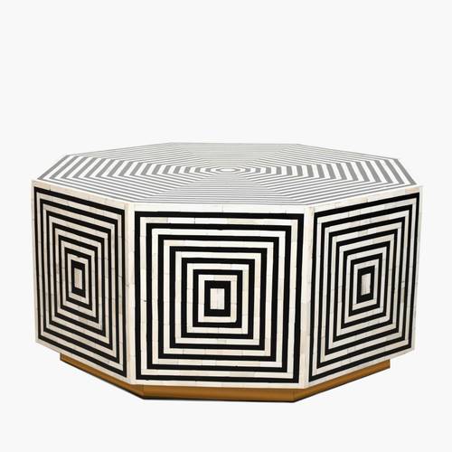 Hexagonal table made of the finest natural wood and camel bone