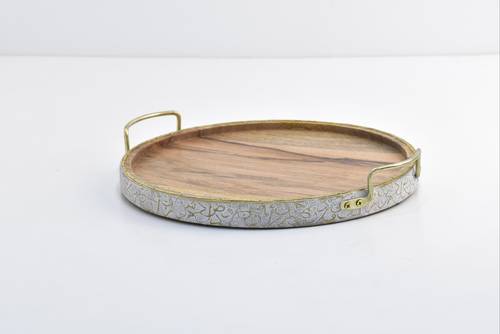  Wooden Round Big Tray - White