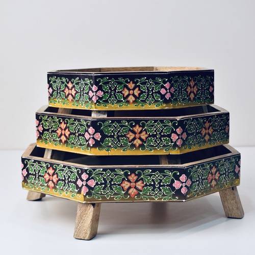  Wooden and copper cake stand set - Decorated