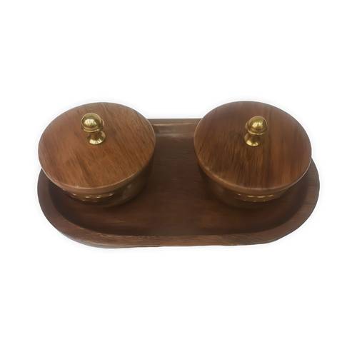 Wooden Tray With 2 Bowl