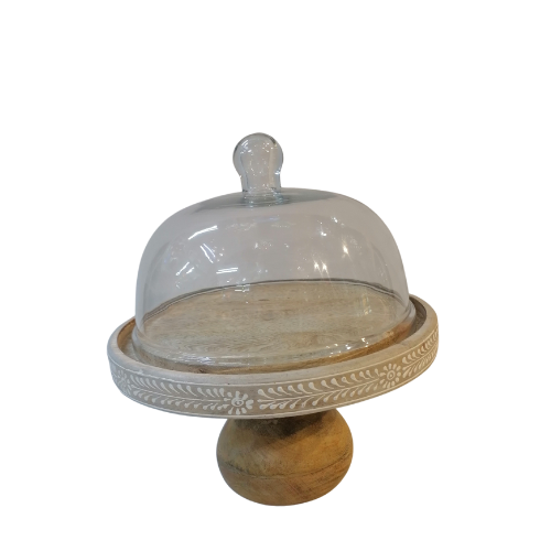  Round wooden cake stand with lid - white