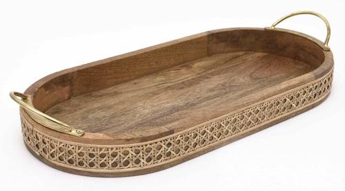 Wooden tray with rattan