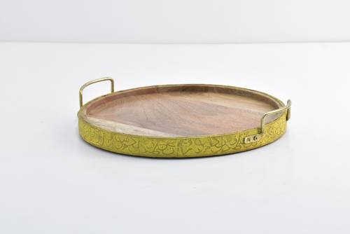 Wooden Round Big Tray - Yellow