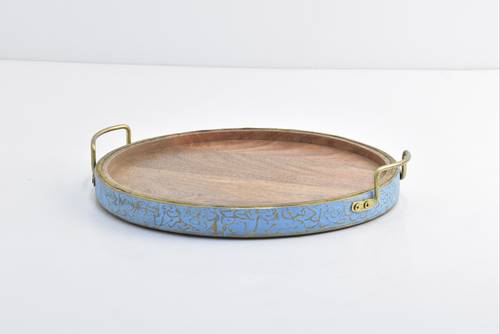 Wooden Round Big Tray - Blue