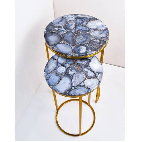 Agate Set Side Table with Base - Dark Gray