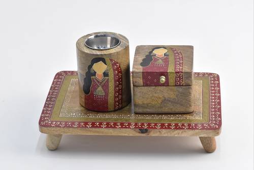 Natural Wooden Bokhor Set - red