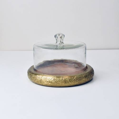 Wooden and copper cake stand with cover