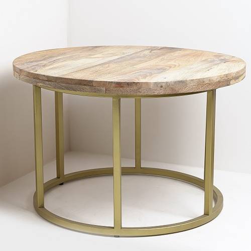 Natural wood table with iron base