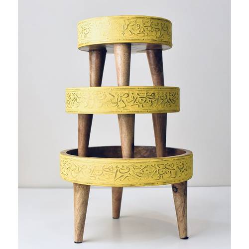 Hand painted wooden and copper cake stand set