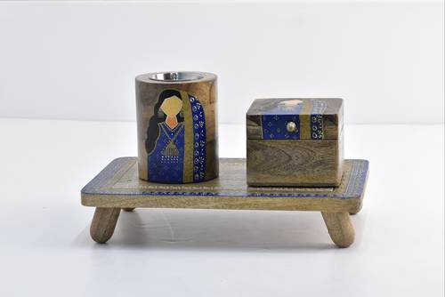  Natural Wooden Bokhor Set - Dark Blue