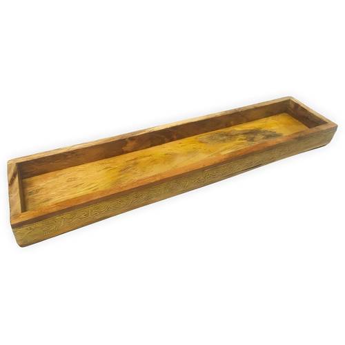 Wooden rectangular tray with copper - large