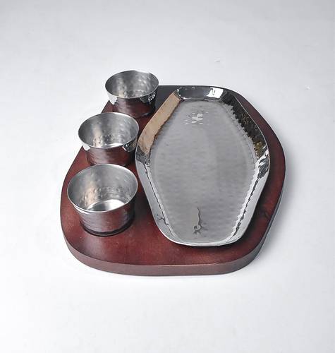 Service Tray With 3 Bowl - Silver