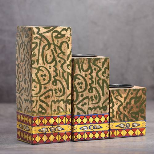 Wooden Bakhoor-Green Letters -medium
