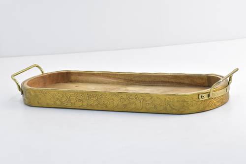 Wooden Round Tray - Gold