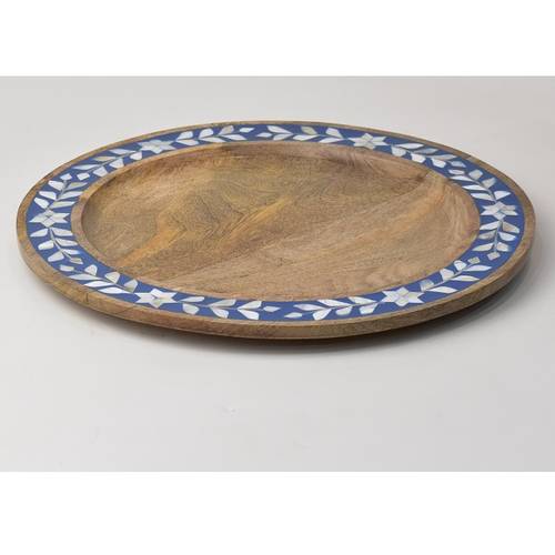 Round tray of mother of pearl and wood - Blue