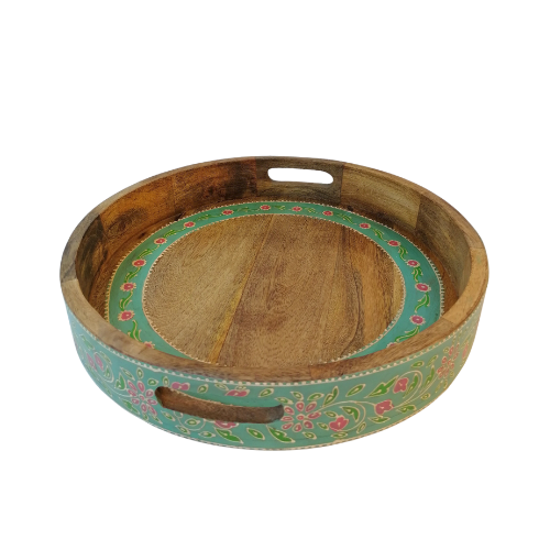 Wooden Round Tray -larger- green