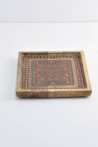 صينية مربعة خشبية - احمر